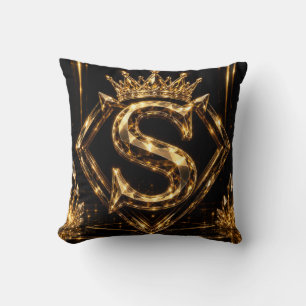 Luxury Golden Letter S Crown Diamond Monogram Cushion