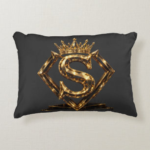Luxury Golden Letter S Crown Diamond Monogram Decorative Cushion