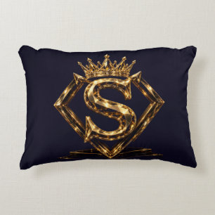 Luxury Golden Letter S Crown Diamond Monogram Decorative Cushion