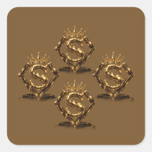 Luxury Golden Letter S Crown Diamond Monogram Square Sticker