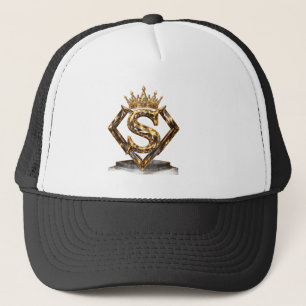 Luxury Golden Letter S Crown Diamond Monogram Trucker Hat