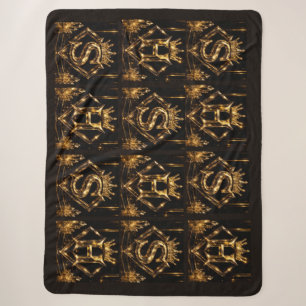 Luxury Golden Letter S H Crown Diamond Monogram Sherpa Blanket