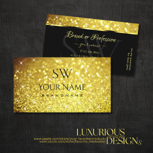 Luxury Golden Luminous Glitter Stars with Initials Business Card