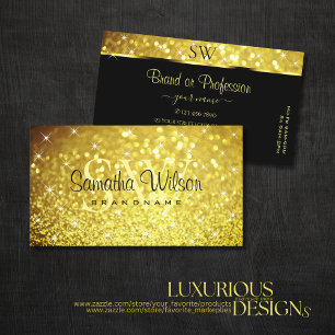 Luxury Golden Luminous Glitter Stars with Monogram Business Card