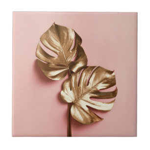 Luxury golden monstera leaves.  tile
