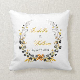 Luxury Golden Noir Wedding Monogram Cushion