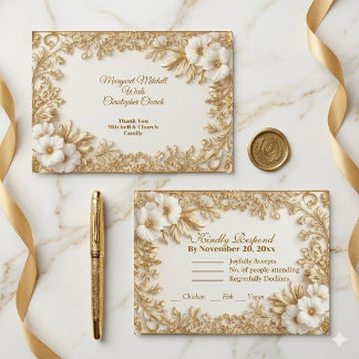 Luxury Golden Ornate Royal Heritage Floral Wedding RSVP Card