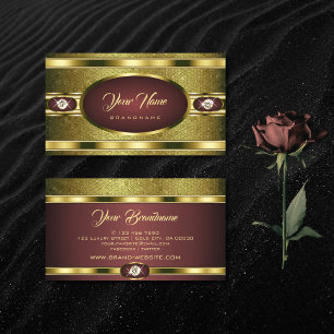 Luxury Golden Patterns Burgundy with Faux Diamonds Business Card