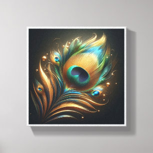 Luxury Golden Peacock Feather - Elegant Emerald an Canvas Print