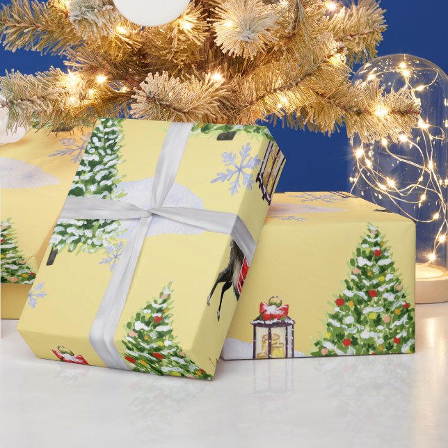 Luxury Golden Reindeer Christmas Tree Whimsical  Wrapping Paper (Holidays)