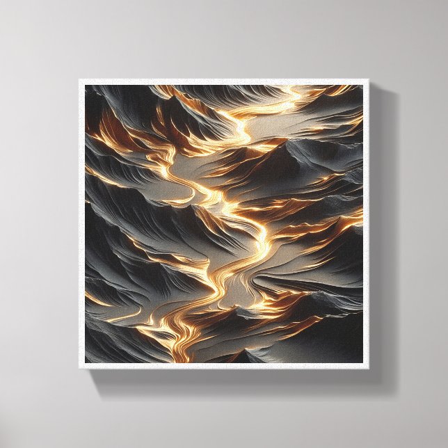 Luxury Golden River Abstract - Modern Dark Mountai Canvas Print (Front)
