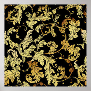Luxury golden seamless pattern. Floral backgroundp Poster
