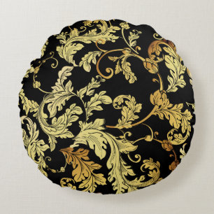 Luxury golden seamless pattern. Floral backgroundp Round Cushion