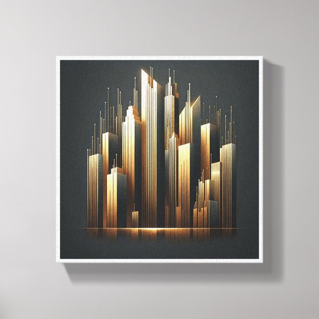 Luxury Golden Skyscrapers Silhouette - Modern Abst Canvas Print (Front)
