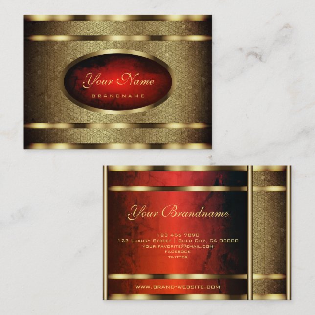 ´Luxury Golden Snake Pattern with Noble Red Colour Business Card (Front/Back)