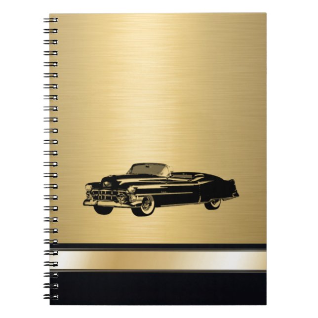 luxury golden  vintage classy old car personalised notebook (Front)