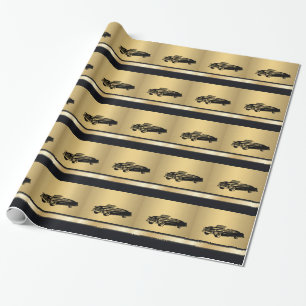 luxury golden  vintage classy old car personalised wrapping paper