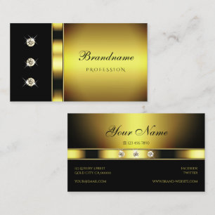 Luxury Golden with Back and Sparkling Diamonds Business Card