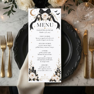 Luxury Gothic Black Bow Wedding Menu Halloween