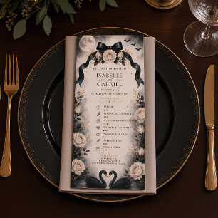 Luxury Gothic Black Bow Wedding Program Moonlit Menu
