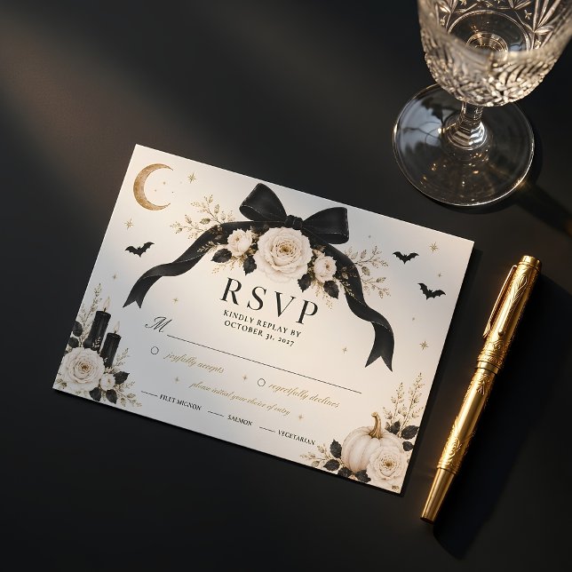 Luxury Gothic Black Bow Wedding  RSVP Card (Creator Uploaded)
