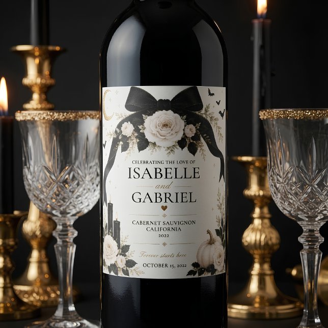 Luxury Gothic Black Bow Wedding  Wine Label (Creator Uploaded)