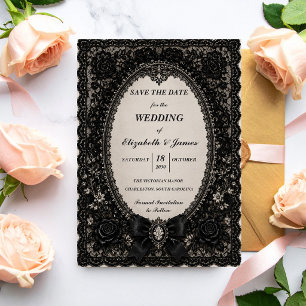 Luxury Gothic Black Lace Victorian Wedding Save The Date