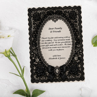 Luxury Gothic Black Lace Victorian Wedding Thank You Card