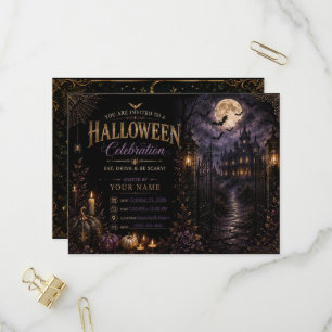 Luxury Gothic Halloween Party Invitation Editabl Postcard