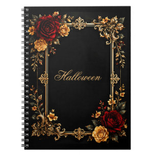 Luxury Gothic Red & Gold Roses Dark Notebook