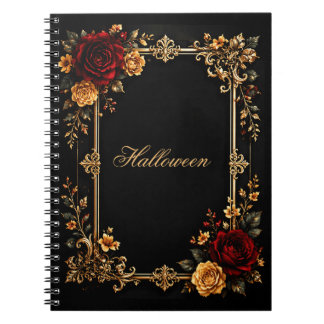 Luxury Gothic Red & Gold Roses Dark Notebook