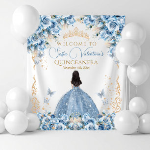 Luxury Gown Baby Blue Gold Fairytale Crown Welcome Tapestry