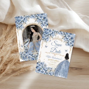 Luxury Gown Baby Blue Gold Princess Photo Save The Date
