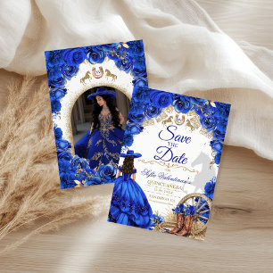Luxury Gown Royal Blue Western Quinceanera Photo Save The Date