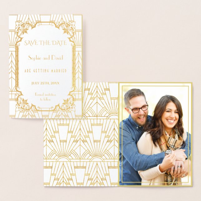 Luxury Great Gatsby Art Deco Wedding Save The Date Foil Card (Display)