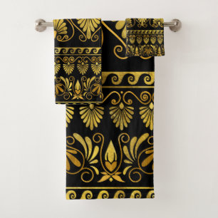 Luxury Greek Ornament Black and gold Bath Towel Set