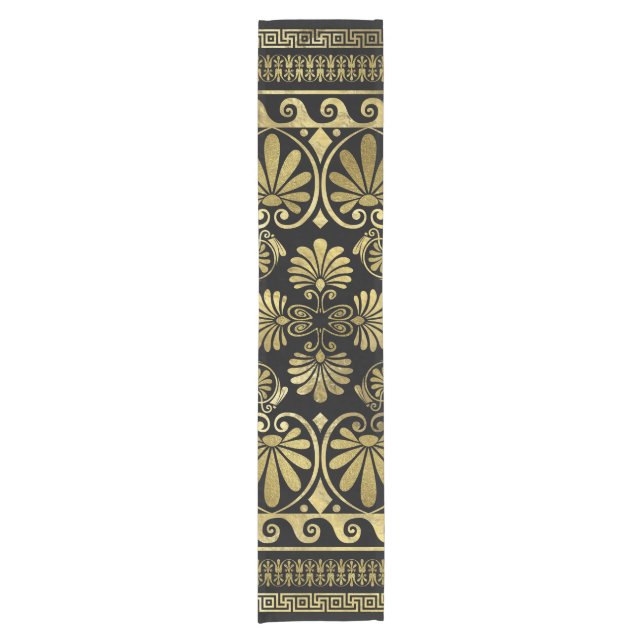 Luxury Greek Ornament Black and Gold Short Table Runner (Front)