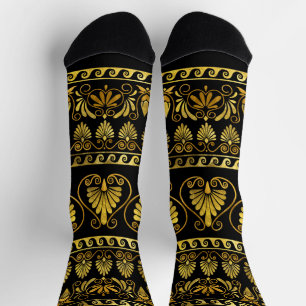 Luxury Greek Ornament Black and gold Socks