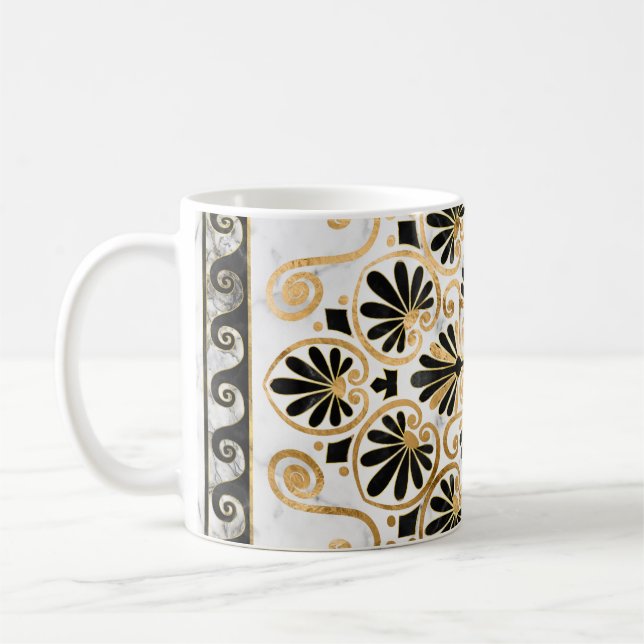 Luxury Greek Ornament Black and White Marble Coffee Mug (Left)