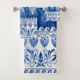 Luxury Greek Ornament Blue Gemstone and pearl Bath Towel Set