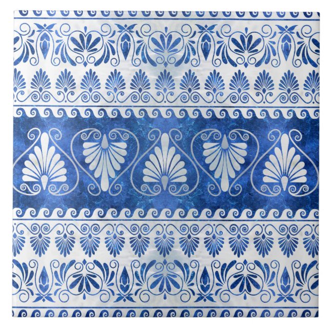 Luxury Greek Ornament Blue Gemstone and pearl Tile (Front)