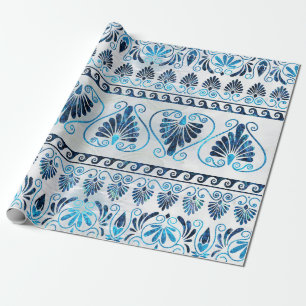 Luxury Greek Ornament Blue Gemstone and pearl Wrapping Paper