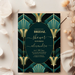 Luxury Green and Gold Art Deco Bridal Shower Invitation