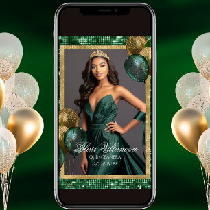 Luxury Green and Gold Birthday Photo Invitation