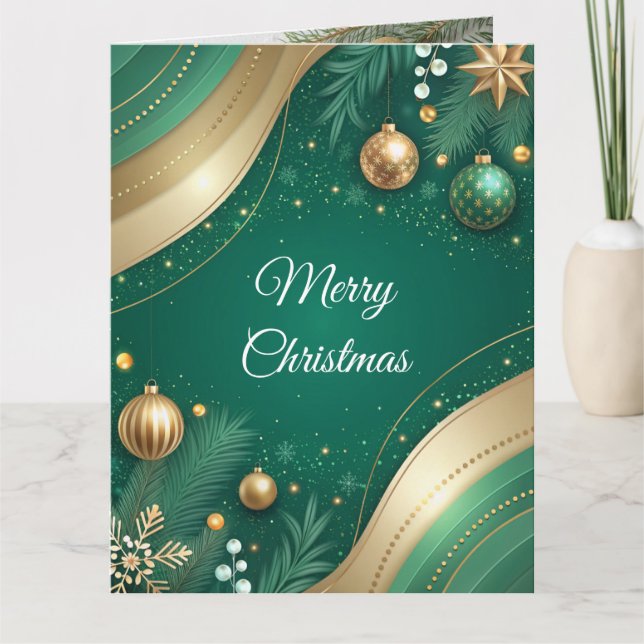 Luxury Green and Gold Christmas Card  (Front)