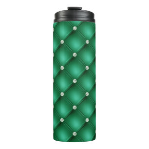 Luxury Green Diamond Tufted Pattern Thermal Tumbler