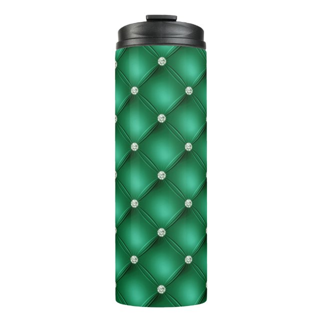 Luxury Green Diamond Tufted Pattern Thermal Tumbler (Front)