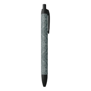 Luxury green floral damask wallpaper black ink pen