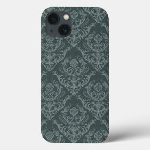 Luxury green floral damask wallpaper iPhone 13 case