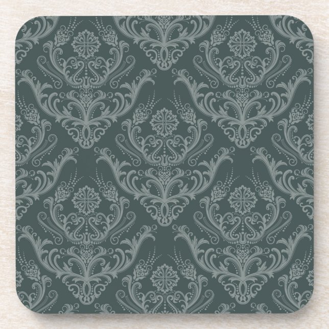 Luxury green floral damask wallpaper coaster (Front)